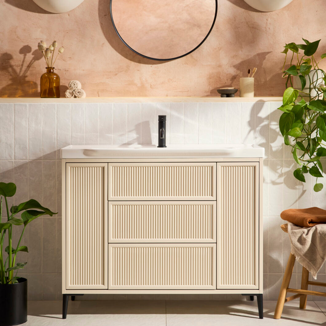 Bota stoney beige fluted floor standing vanity 1000mm