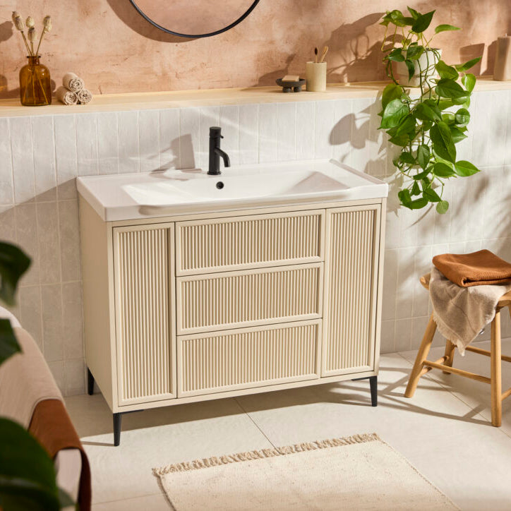 Bota stoney beige fluted floor standing vanity 1000mm