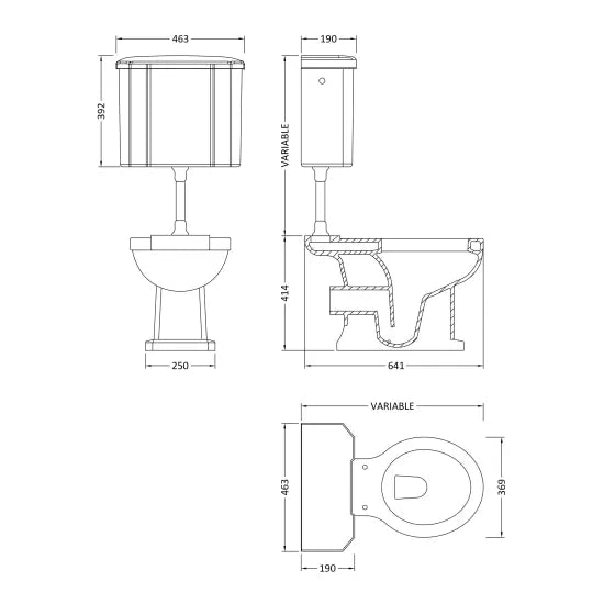 nuie lux Hunton Traditional High Level Brushed Brass Toilet With Cistern & Flush Pipe