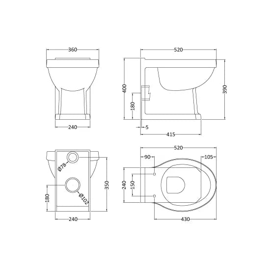 nuie lux Hunton Traditional Back to Wall Toilet Pan