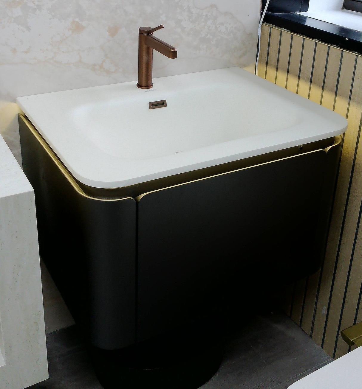 Annie Metallic grey LED wall hung vanity unit inc basin 700mm