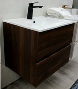 Silka walnut brown wall hung vanity unit inc basin 600mm