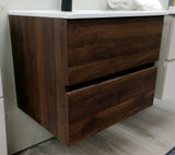 Silka walnut brown wall hung vanity unit inc basin 600mm
