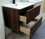 Silka walnut brown wall hung vanity unit inc basin 600mm