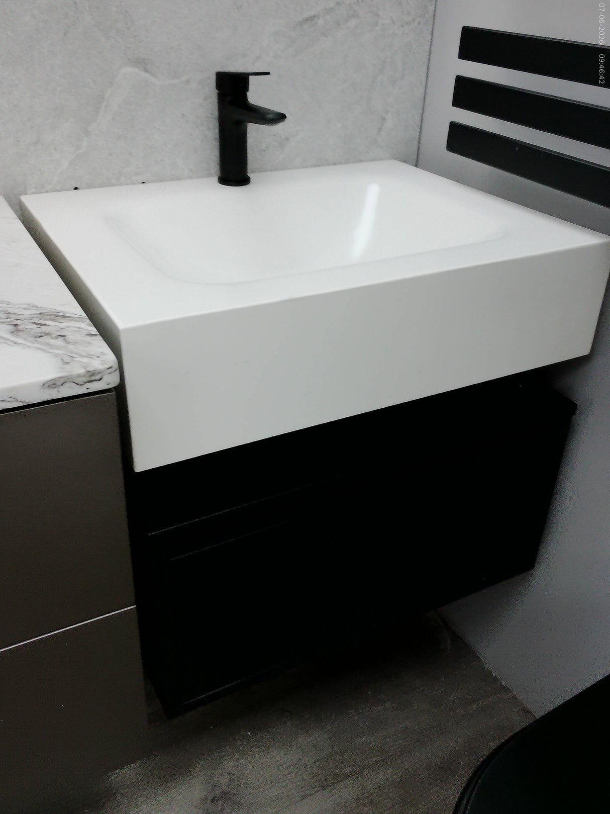 Caroline wood black floating wall hung vanity inc basin 600mm