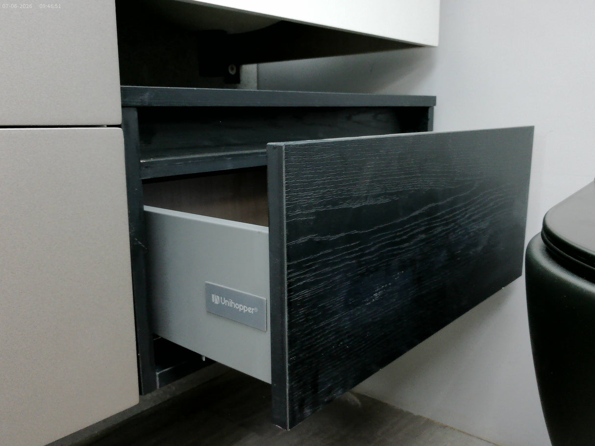 Caroline wood black floating wall hung vanity inc basin 600mm
