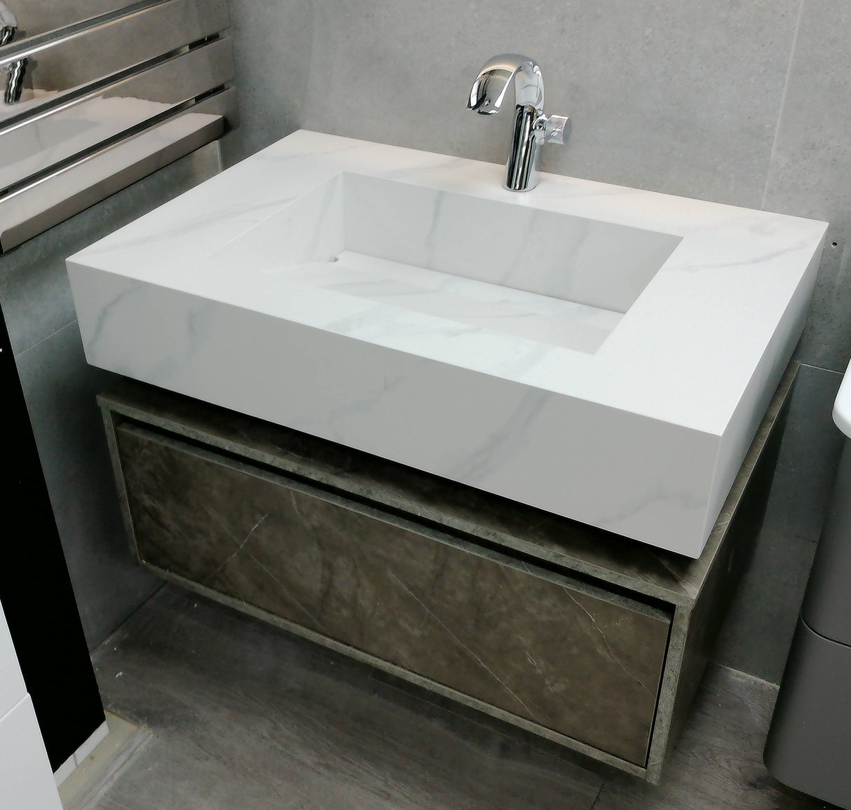 Camilla marble veined grey floating wall hung vanity set 800mm