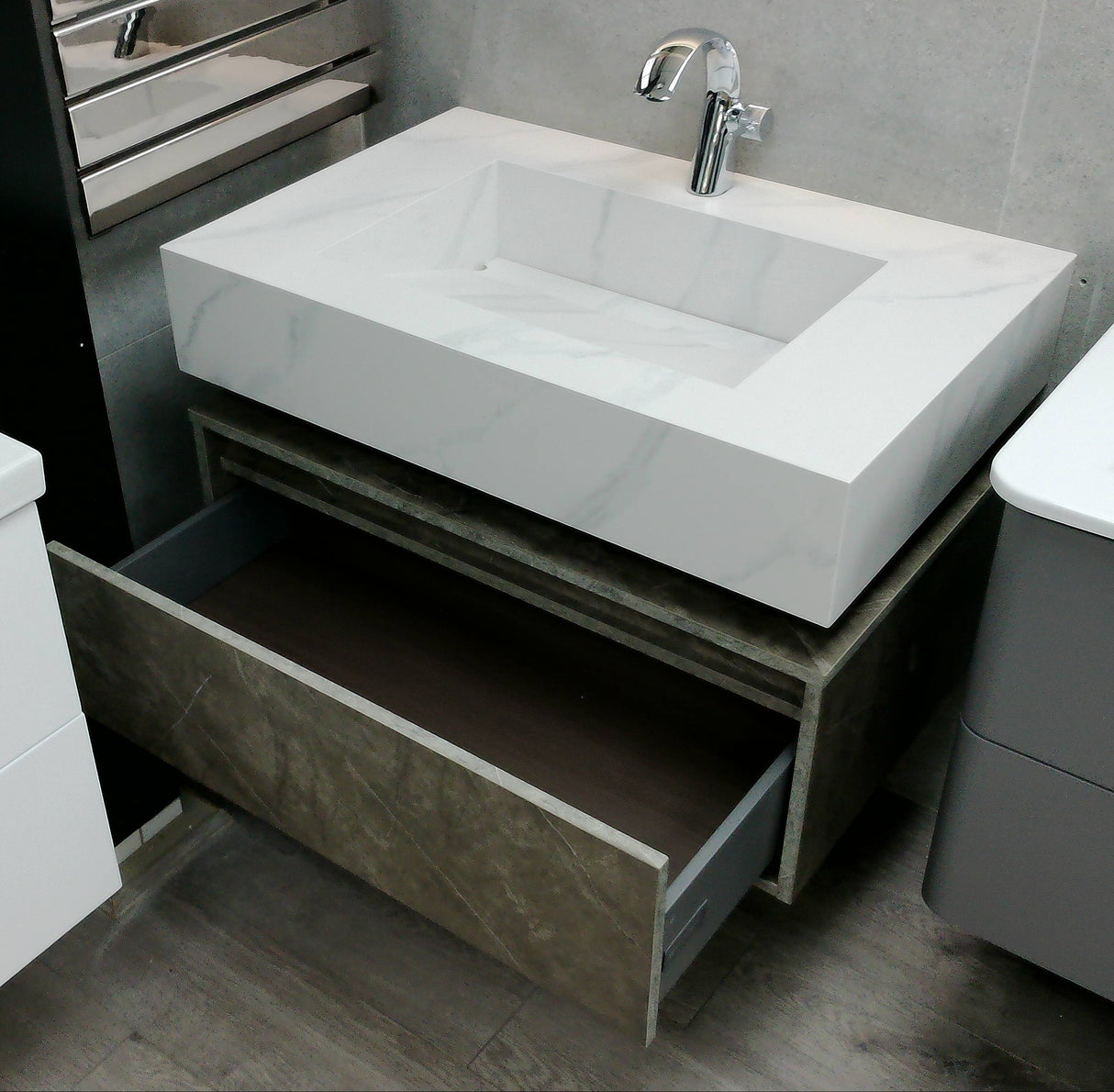 Camilla marble veined grey floating wall hung vanity set 800mm