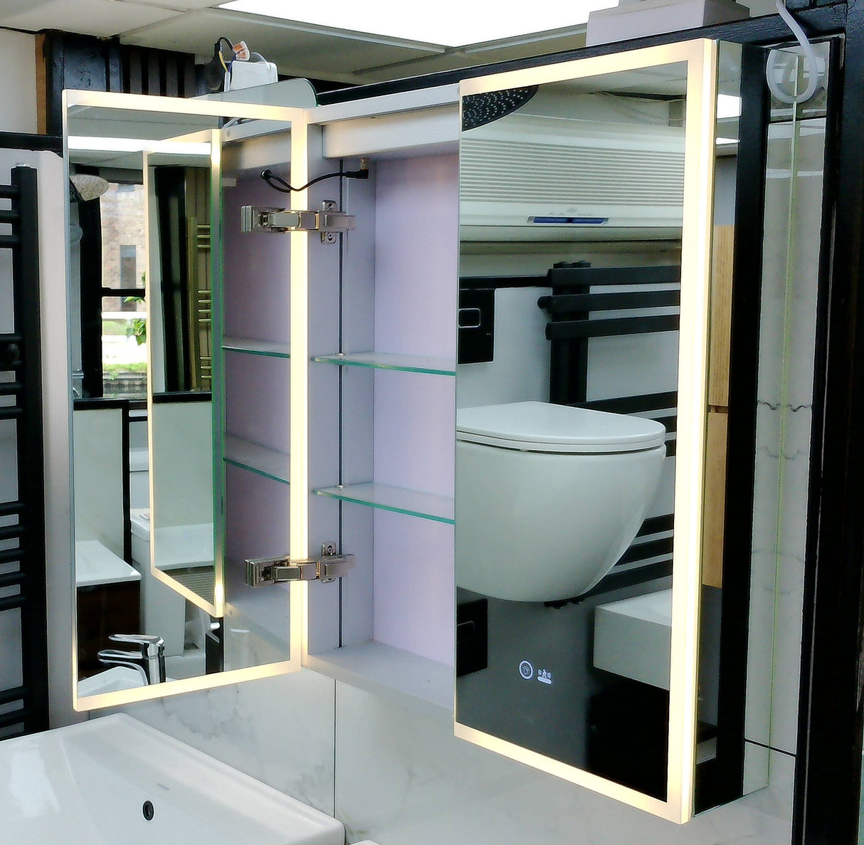 Yora vertical front lit mirror cabinet inc shaver socket 600mm x 700mm