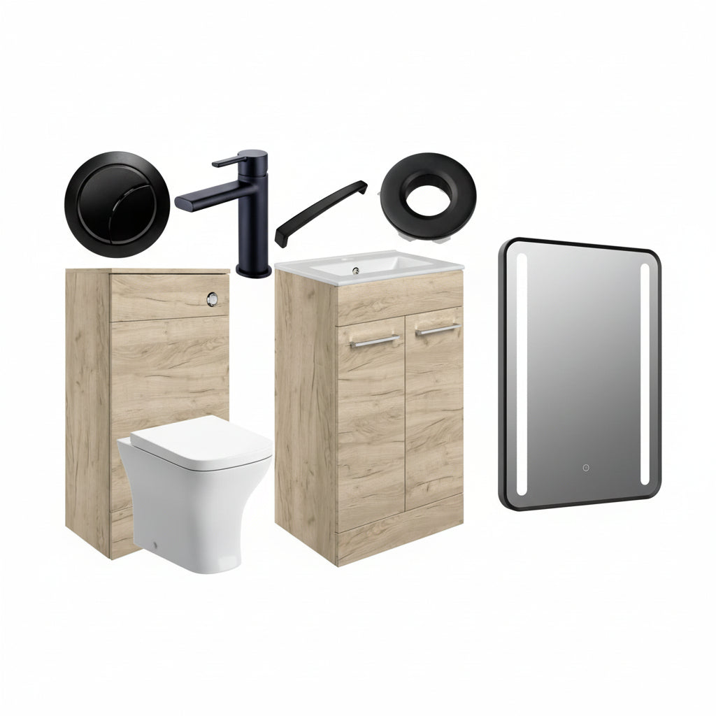 Volta 510mm Furniture Pack set Oak with matte Black Finishes