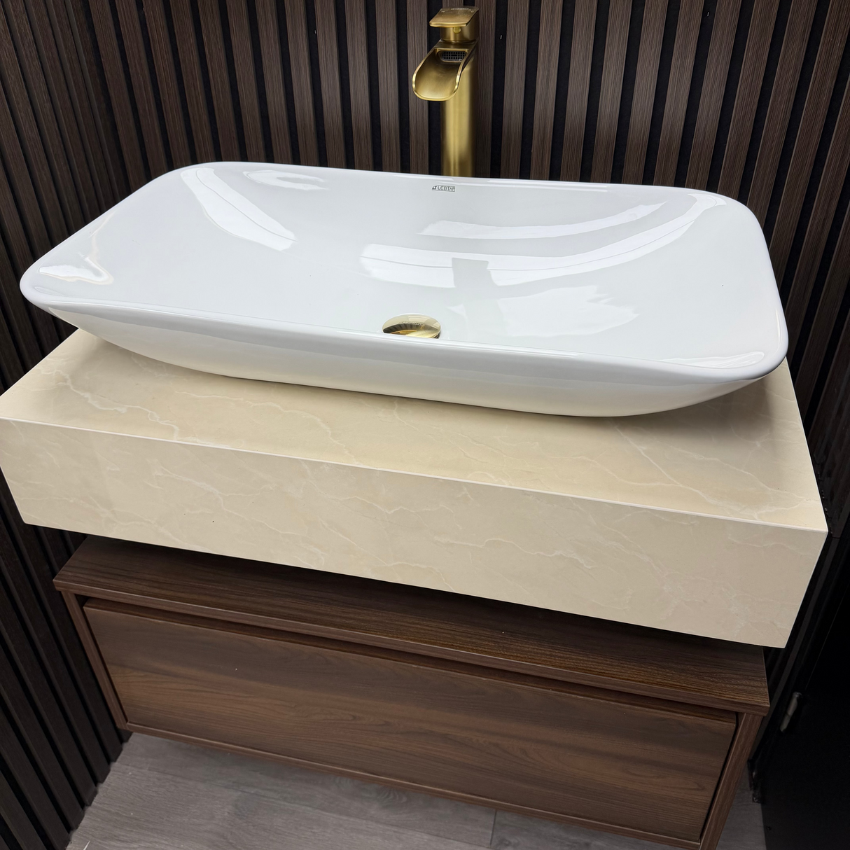Cortina walnut brown floating wall hung vanity set 800mm