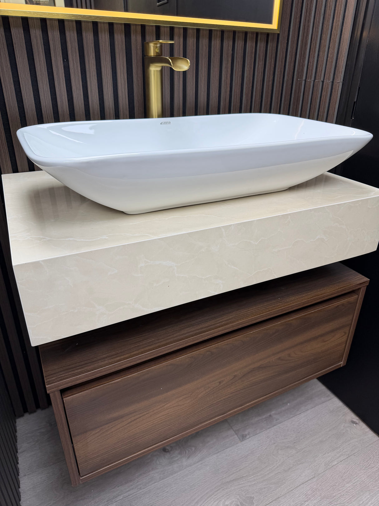 Cortina walnut brown floating wall hung vanity set 800mm