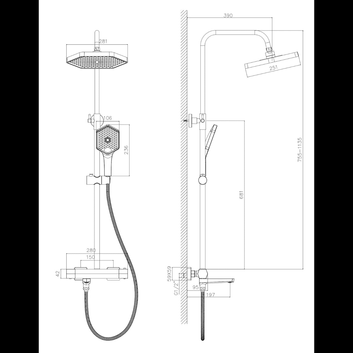 Moro thermostatic shower mixer brushed brass gold