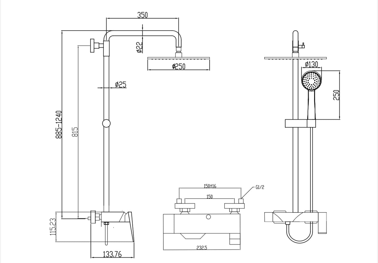 Plano exposed shower mixer polished chrome