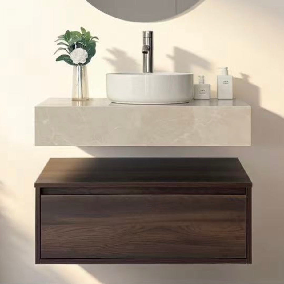 Cortina walnut brown floating wall hung vanity 800mm