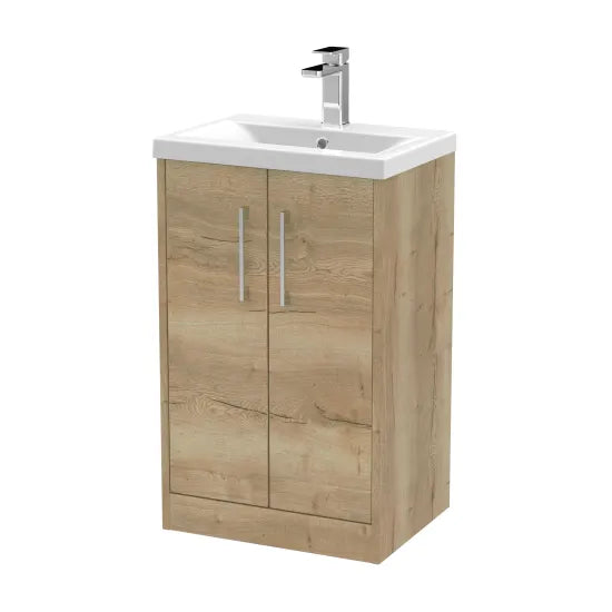 Hudson Reed Juno Autumn Oak 2 Door Floor Standing Vanity Unit With Mid-Edge Basin