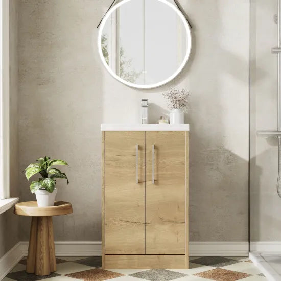 Hudson Reed Juno Autumn Oak 2 Door Floor Standing Vanity Unit With Mid-Edge Basin