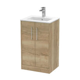 Hudson Reed Juno 500mm Autumn Oak 2 Door Floor Standing Vanity Unit With Minimalist Basin