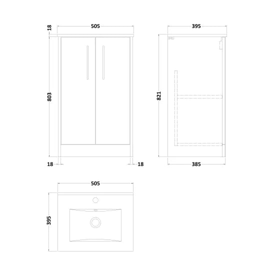 Hudson Reed Juno 500mm Autumn Oak 2 Door Floor Standing Vanity Unit With Minimalist Basin