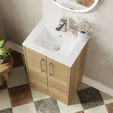 Hudson Reed Juno 500mm Autumn Oak 2 Door Floor Standing Vanity Unit With Minimalist Basin
