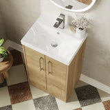Hudson Reed Juno Autumn Oak 2 Door Floor Standing Vanity Unit With Thin Edge Basin