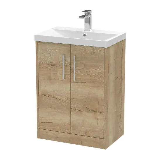 Hudson Reed Juno Autumn Oak 2 Door Floor Standing Vanity Unit With Thin Edge Basin