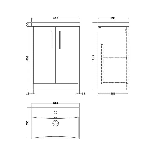 Hudson Reed Juno Autumn Oak 2 Door Floor Standing Vanity Unit With Thin Edge Basin