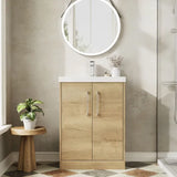Hudson Reed Juno Autumn Oak 2 Door Floor Standing Vanity Unit With Thin Edge Basin