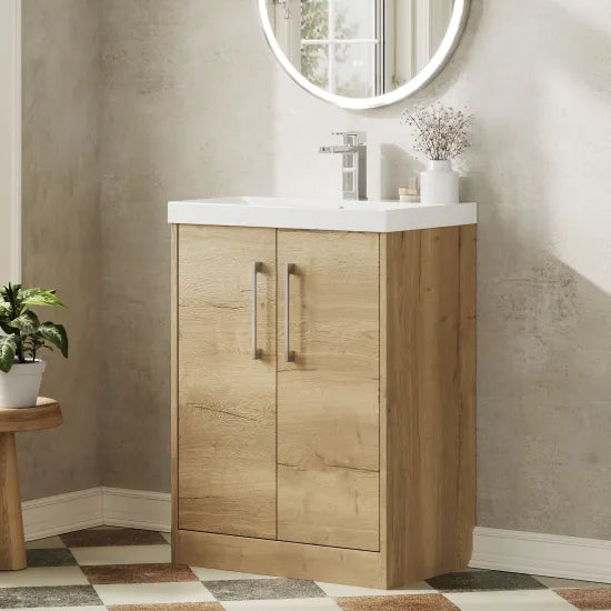 Hudson Reed Juno Autumn Oak 2 Door Floor Standing Vanity Unit With Thin Edge Basin