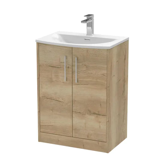 Hudson Reed Juno 600mm Autumn Oak 2 Door Floor Standing Vanity Unit With U-Shaped Curved Basin