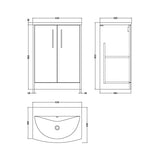 Hudson Reed Juno 600mm Autumn Oak 2 Door Floor Standing Vanity Unit With U-Shaped Curved Basin