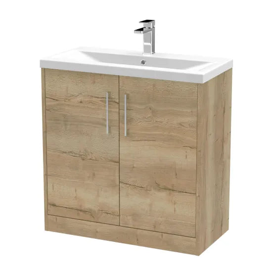 Hudson Reed Juno Autumn Oak 2 Door Floor Standing Vanity Unit With Mid-Edge Basin