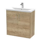 Hudson Reed Juno Autumn Oak 2 Door Floor Standing Vanity Unit With Mid-Edge Basin