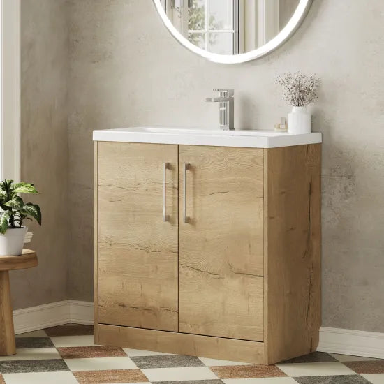 Hudson Reed Juno Autumn Oak 2 Door Floor Standing Vanity Unit With Mid-Edge Basin