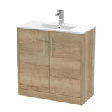 Hudson Reed Juno 500mm Autumn Oak 2 Door Floor Standing Vanity Unit With Minimalist Basin