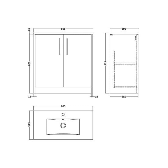 Hudson Reed Juno 500mm Autumn Oak 2 Door Floor Standing Vanity Unit With Minimalist Basin