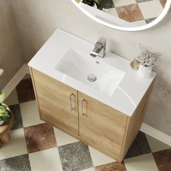 Hudson Reed Juno 500mm Autumn Oak 2 Door Floor Standing Vanity Unit With Minimalist Basin