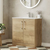 Hudson Reed Juno 500mm Autumn Oak 2 Door Floor Standing Vanity Unit With Minimalist Basin