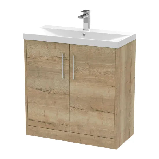 Hudson Reed Juno Autumn Oak 2 Door Floor Standing Vanity Unit With Thin Edge Basin