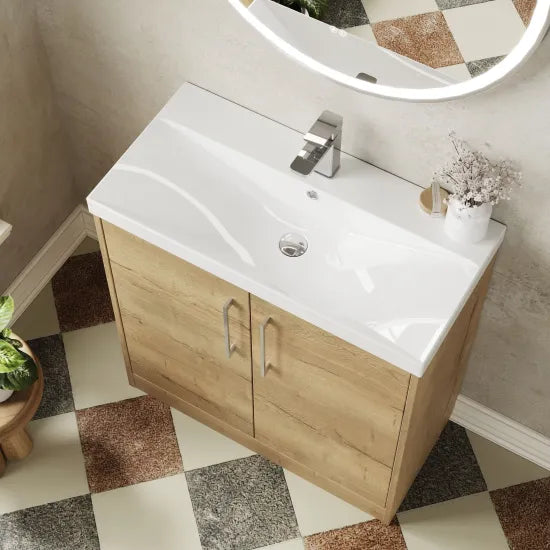 Hudson Reed Juno Autumn Oak 2 Door Floor Standing Vanity Unit With Thin Edge Basin