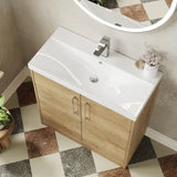 Hudson Reed Juno Autumn Oak 2 Door Floor Standing Vanity Unit With Thin Edge Basin