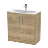 Hudson Reed Juno Autumn Oak 2 Door Floor Standing Vanity Unit With U-Shaped Curved Basin