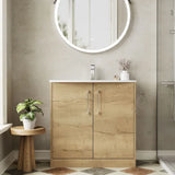 Hudson Reed Juno Autumn Oak 2 Door Floor Standing Vanity Unit With U-Shaped Curved Basin