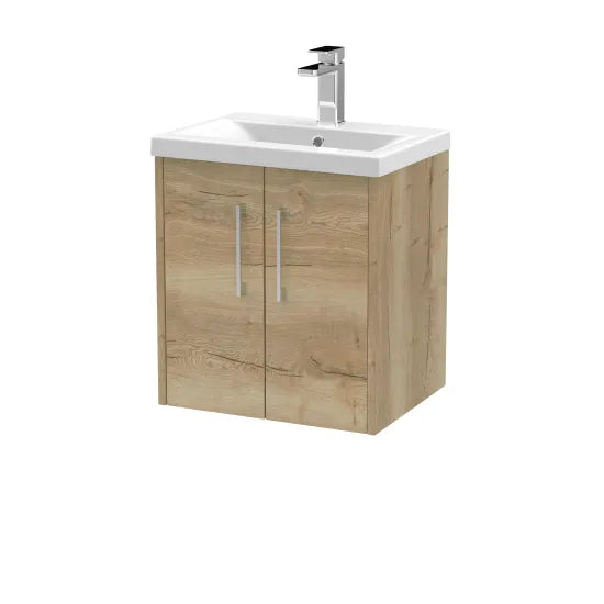 Hudson Reed Juno Autumn Oak 2 Door Wall Hung Vanity Unit With Mid-Edge Basin