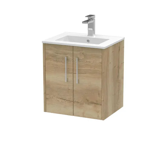 Hudson Reed Juno 500mm Autumn Oak 2 Door Wall Hung Vanity Unit With Minimalist Basin
