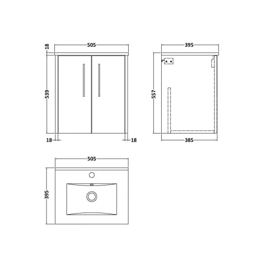 Hudson Reed Juno 500mm Autumn Oak 2 Door Wall Hung Vanity Unit With Minimalist Basin