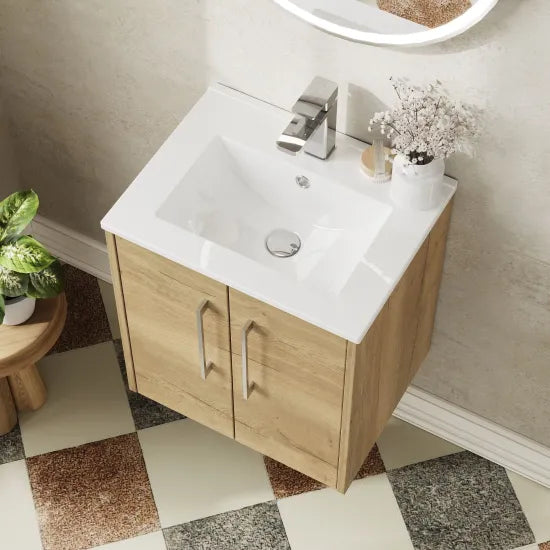 Hudson Reed Juno 500mm Autumn Oak 2 Door Wall Hung Vanity Unit With Minimalist Basin