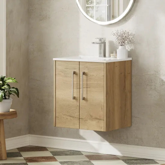 Hudson Reed Juno 500mm Autumn Oak 2 Door Wall Hung Vanity Unit With Minimalist Basin