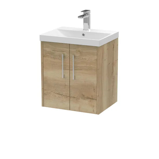 Hudson Reed Juno Autumn Oak 2 Door Wall Hung Vanity Unit With Thin Edge Basin