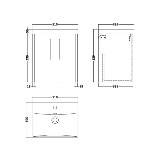 Hudson Reed Juno Autumn Oak 2 Door Wall Hung Vanity Unit With Thin Edge Basin